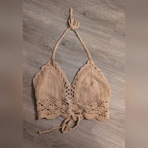 Tan Crochet Halter Top